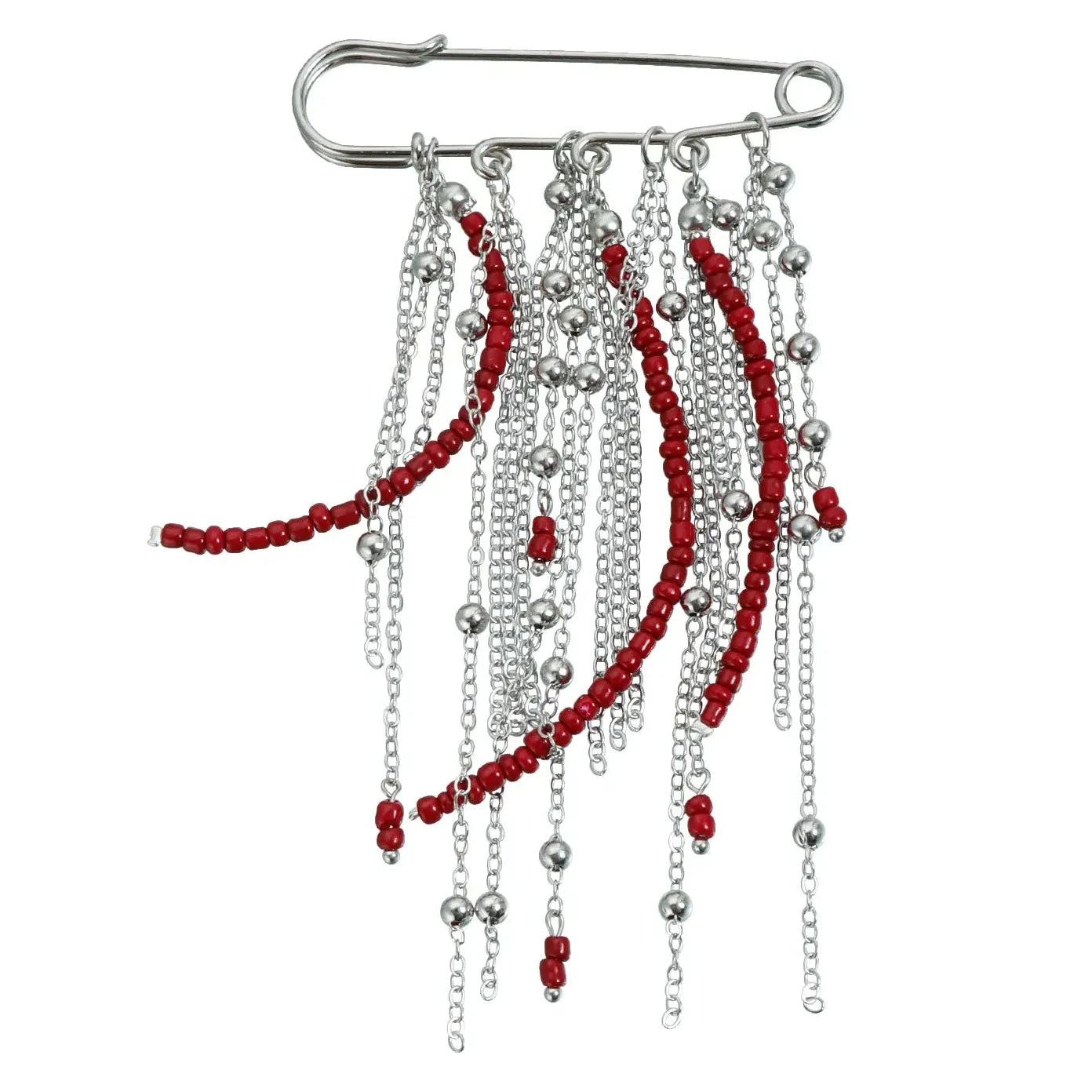 Retro Red Beaded Tassel Punk Brooch Pin Zinc Alloy Metal Jewelry