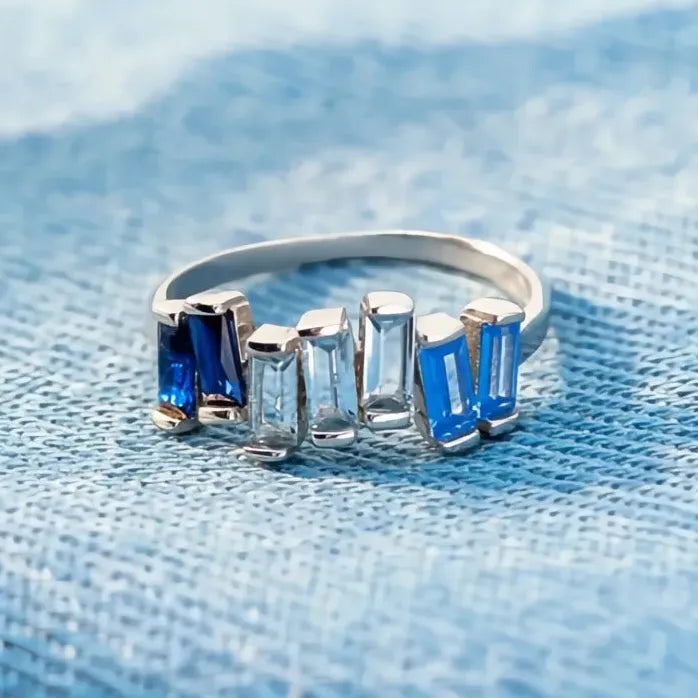 Chic Women’s Geometric Brass Ring with Blue Zirconia Wedding Jewelry