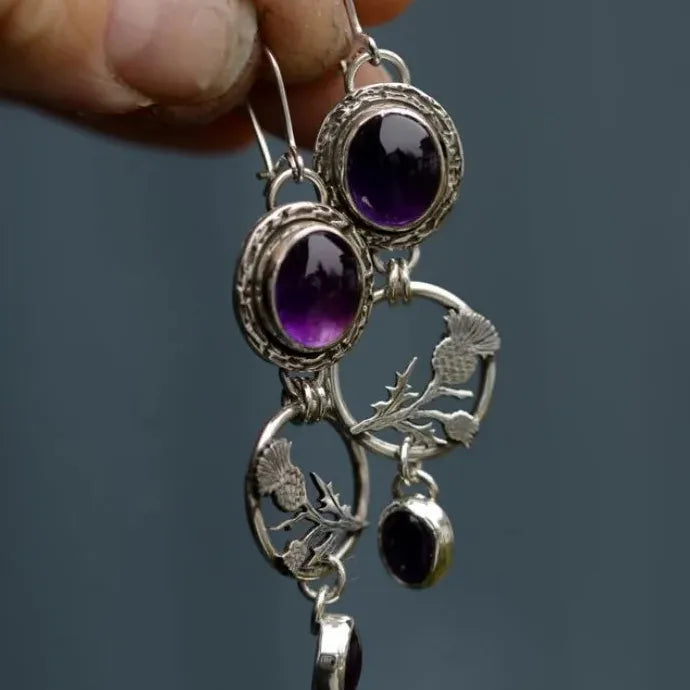 Retro Bohemian Purple Synthetic Stone Drop Earrings Women Ethnic Beach Party
