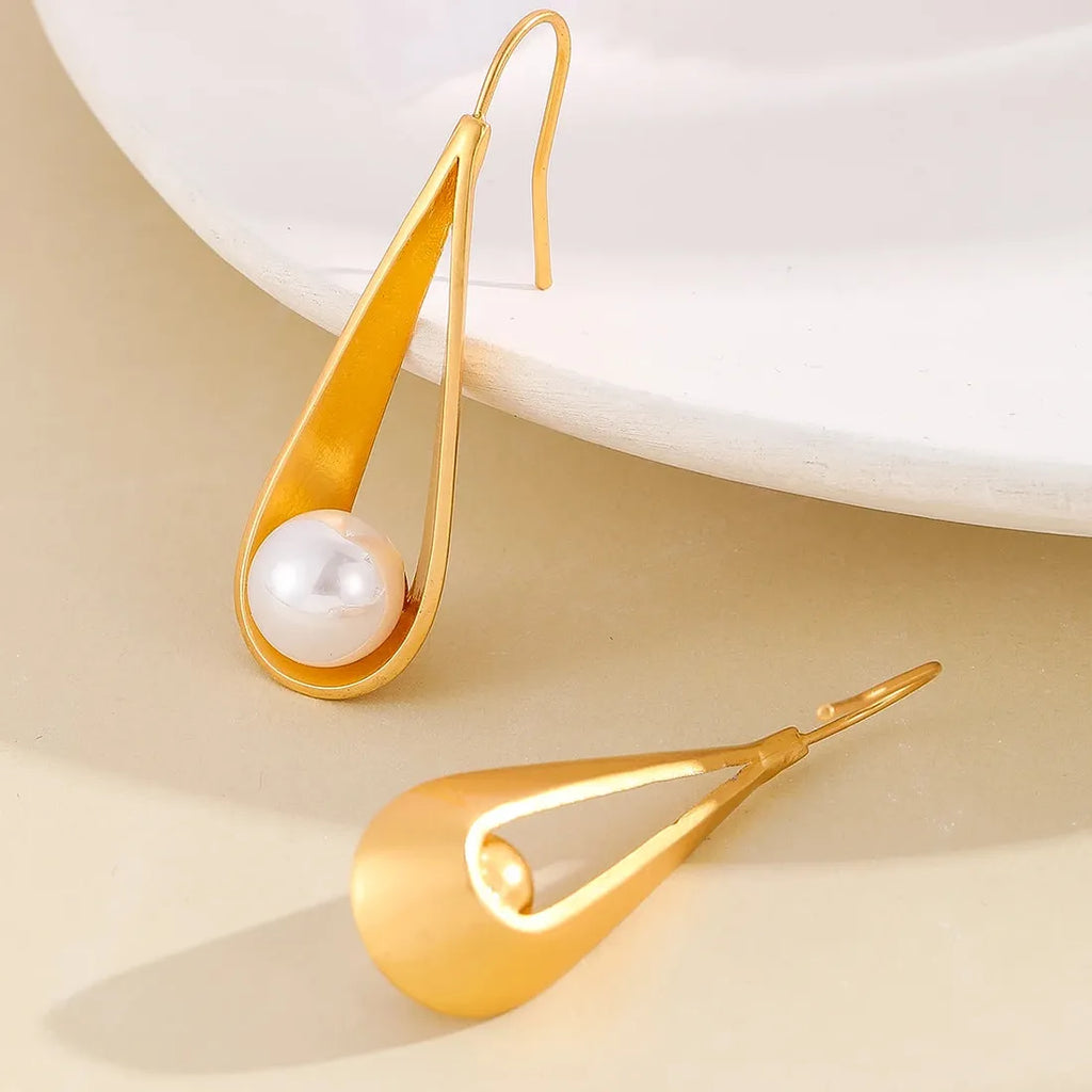 Geometric Hollow Out Imitation Pearl Drop Earrings for Women Bridal Wedding Jewelry