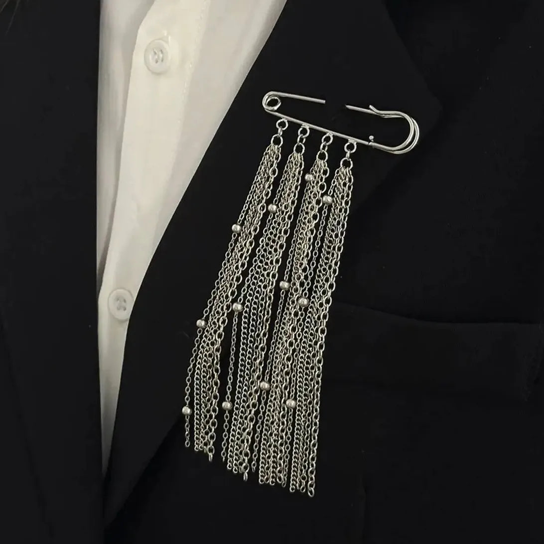 Silver Geometric Tassel Brooch Zinc Alloy Punk Fashion Pin Pendant Jewelry