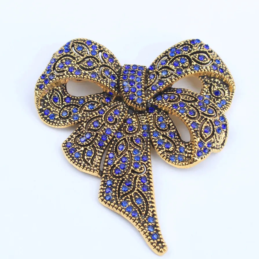 Rhinestone Elegant Bow Ladies Brooch Coat Pin Gift Accessory