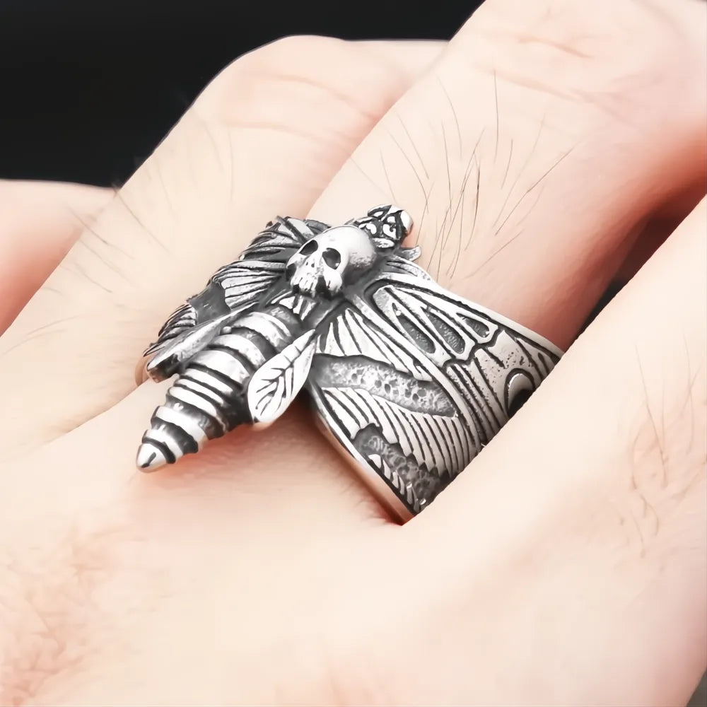 Gothic Stainless Steel Butterfly Skull Ring Punk Biker Jewelry for Men Women Gift