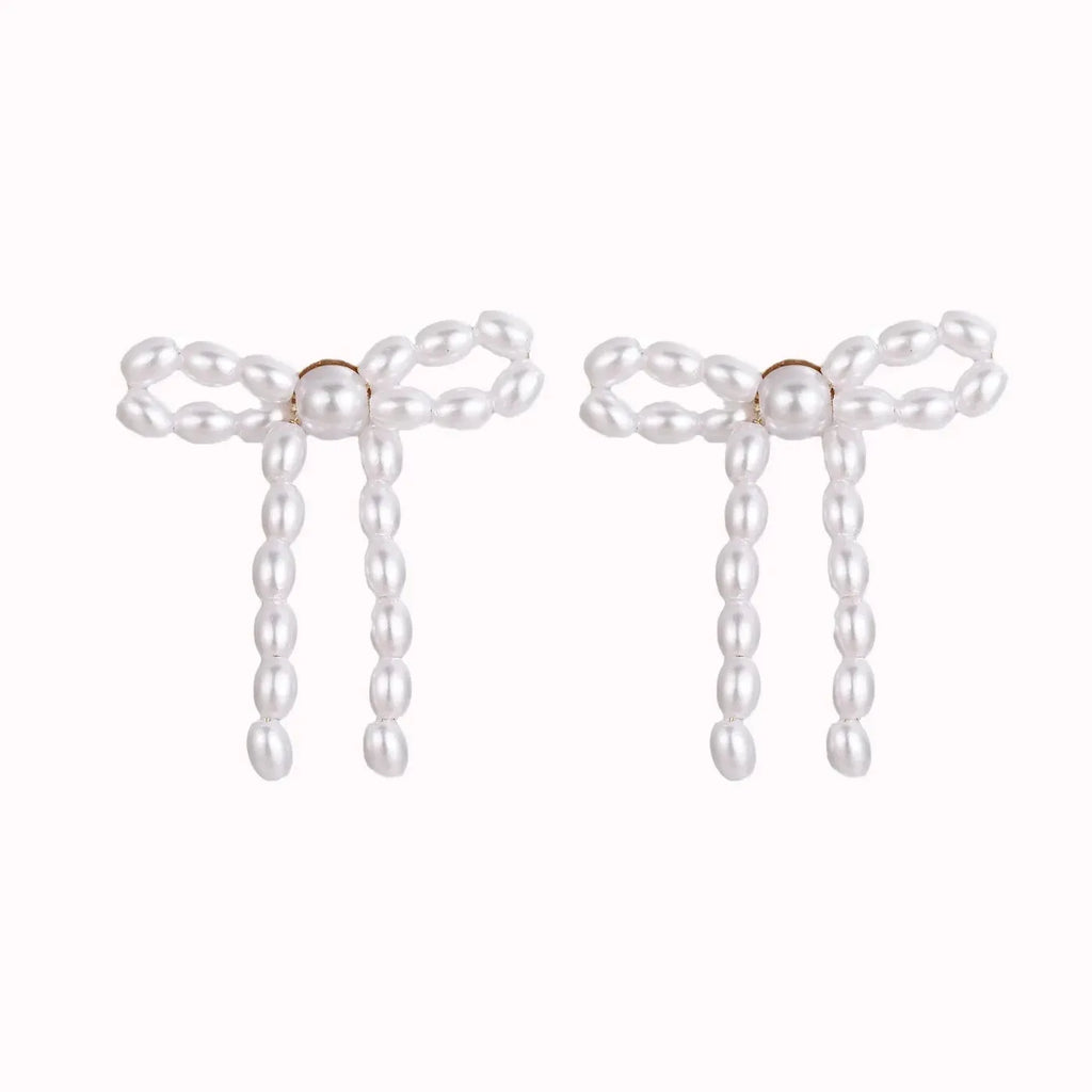 Vintage Baroque Pearl Bowknot Stud Earrings for Women Elegant Jewelry Gift