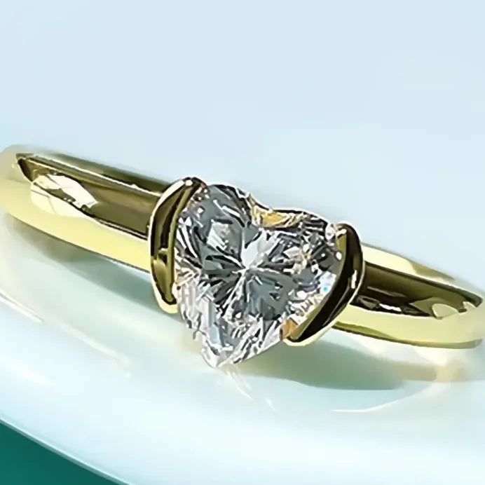 Heart-Shaped CZ Ring Gold Color Wedding Engagement Gift for Women