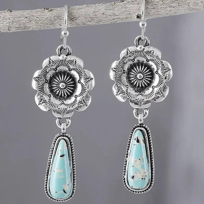 Vintage Indian Tribe Green Resin Drop Earrings Bohemian Natural Stone Jewelry