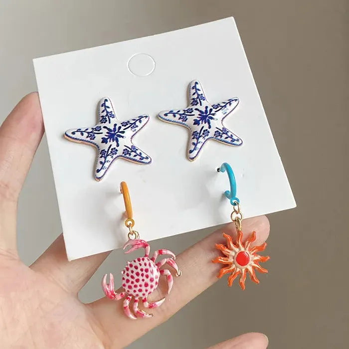 Crab Sunflower Zinc Alloy Drop Earrings for Women Summer Beach Gift
