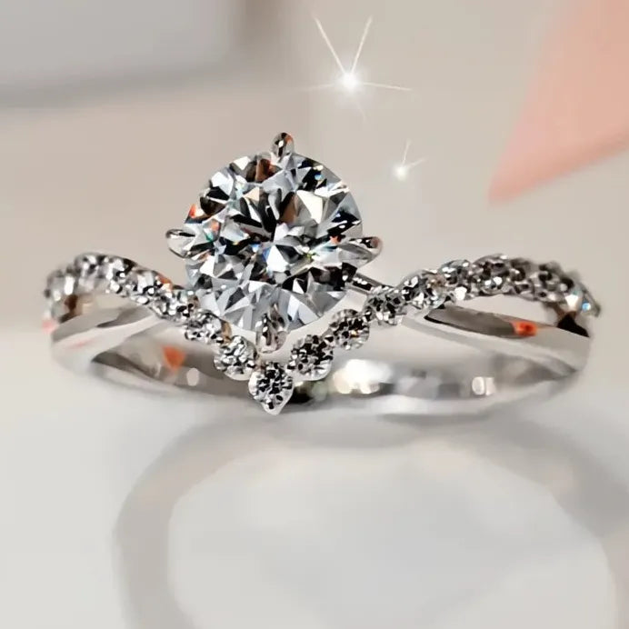 Luxury Women's Geometric Wedding Band Ring with Pave Cubic Zirconia