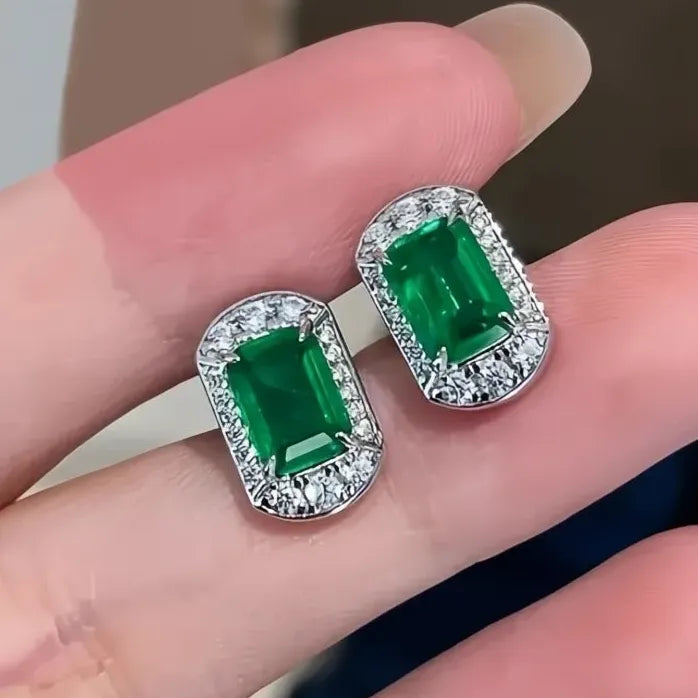 Luxury Geometric Rectangular CZ Stud Earrings Copper Alloy for Women