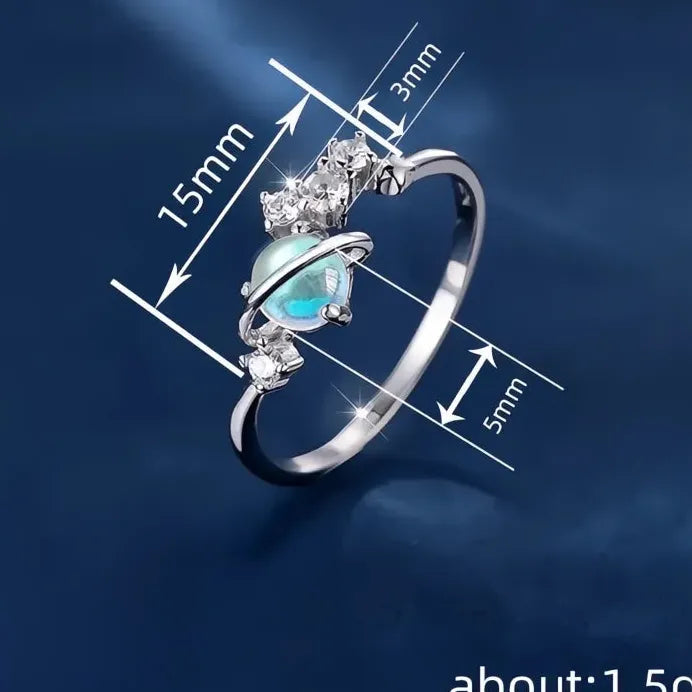 Romantic Planet Brass Wedding Band with Imitation Moonstone & CZ Ring