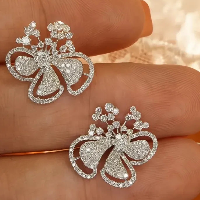 Cubic Zirconia Plant Flower Stud Earrings Silver Jewelry for Women