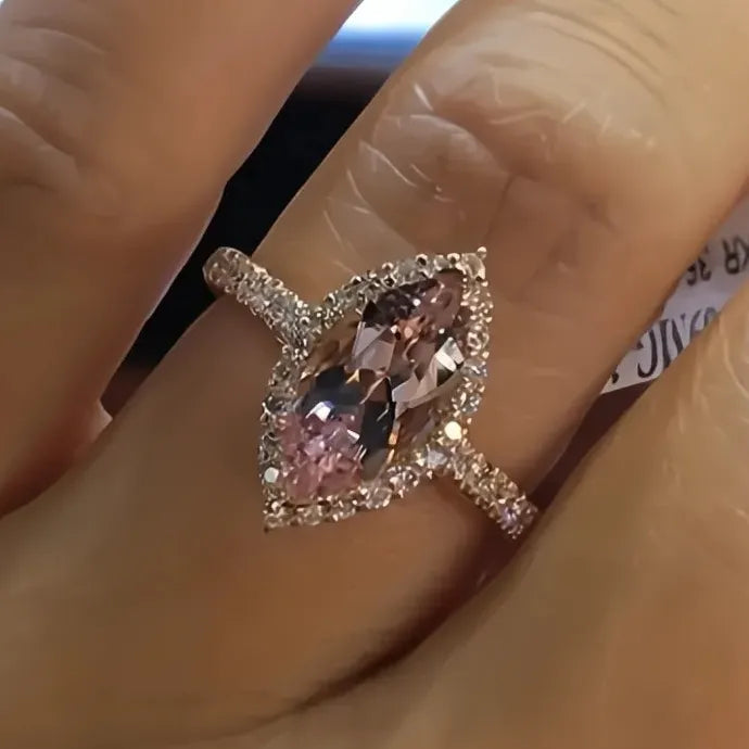 Marquise Champagne Cubic Zirconia Wedding Ring for Women Brass Jewelry