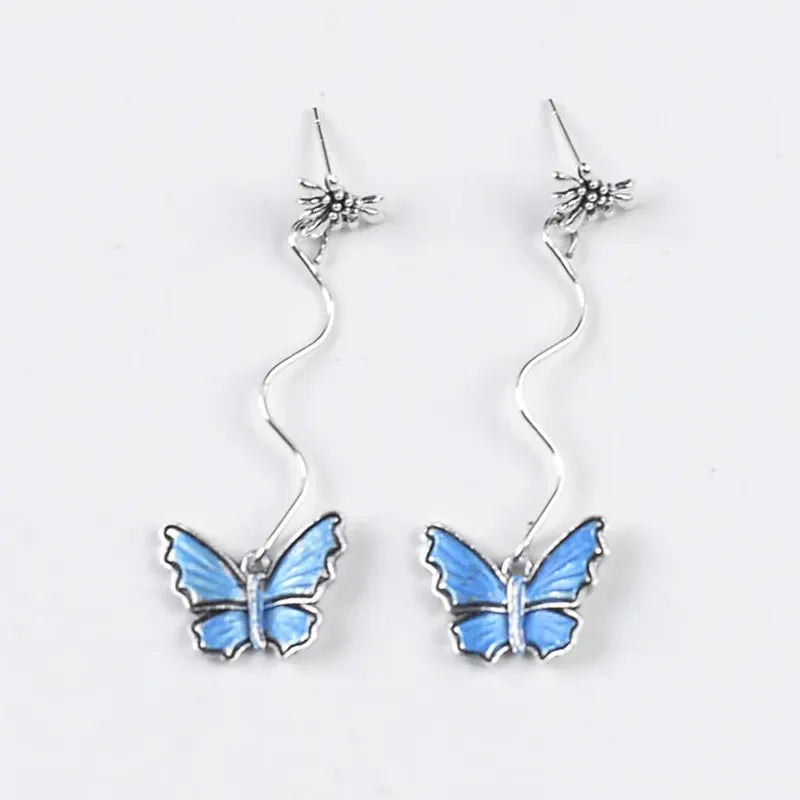 Blue Leaf Flower Stud Earrings for Women Zinc Alloy Blue Zircon Enamel Jewelry