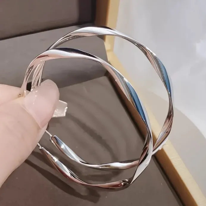Twisty Style Women Geometric Metal Hoop Earrings Gold Silver Jewelry