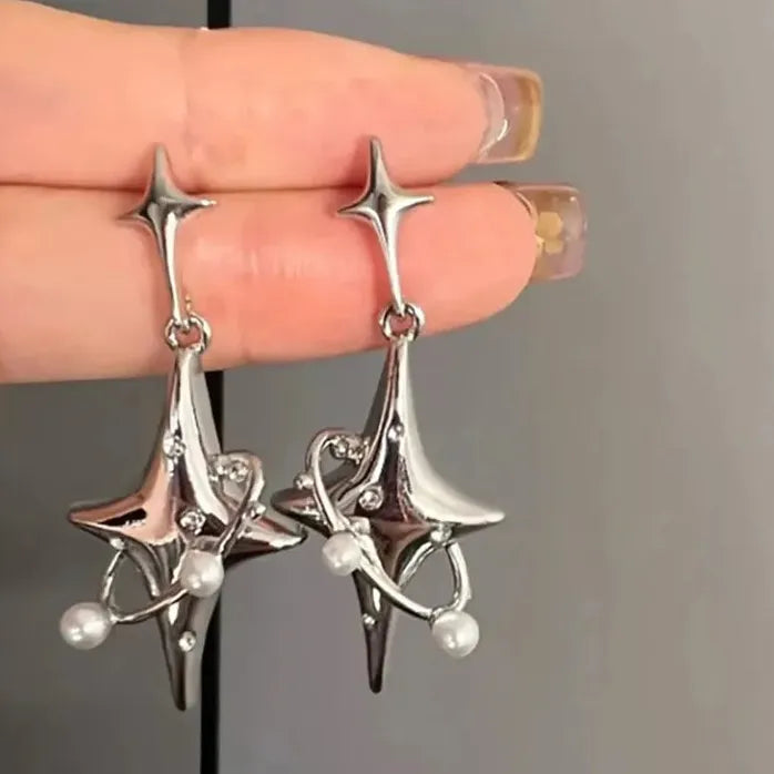 Star Cross Drop Earrings Black Zircon Heart Jewelry for Women Girls