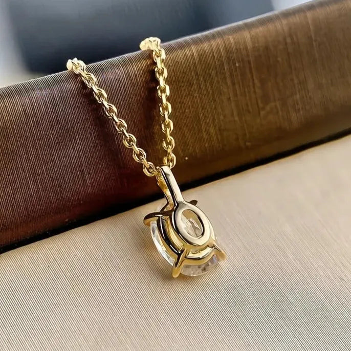 Copper Alloy Gold Oval Geometric Pendant Necklace with Cubic Zirconia