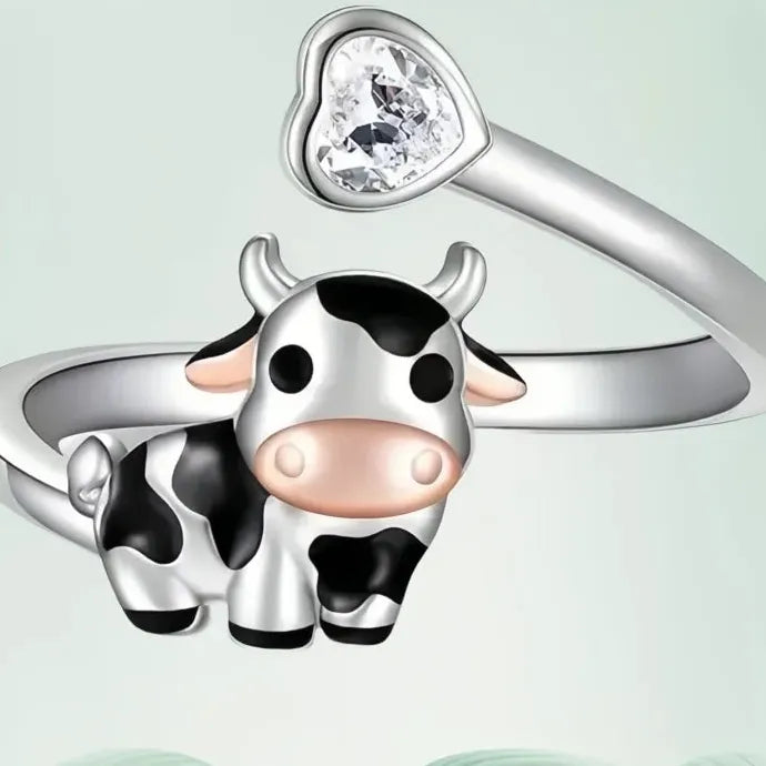 Cow Shaped Adjustable Women’s Ring Silver Color Brass Heart CZ Jewelry