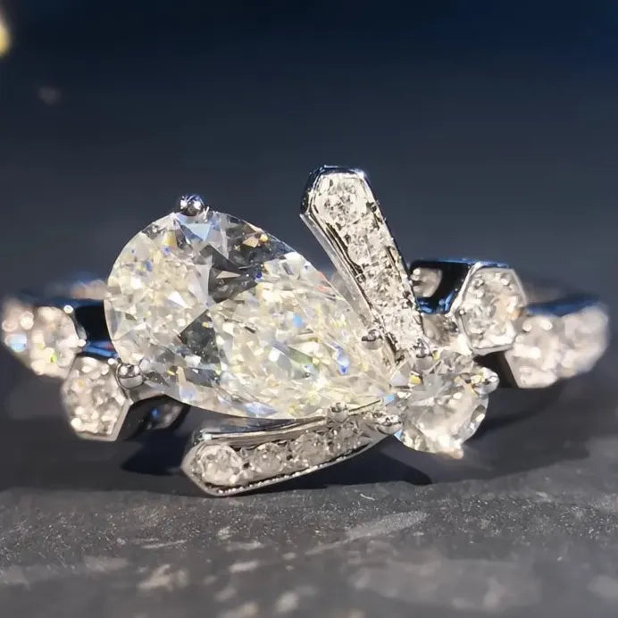 Elegant Geometric Waterdrop Cubic Zirconia Wedding Rings for Women Brass Jewelry