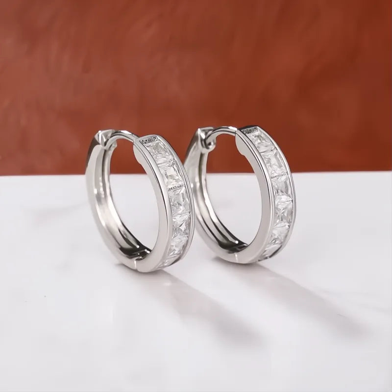 Hoop Earrings for Women Silver Color Cubic Zirconia Princess Ear Circle Fashion Jewelry
