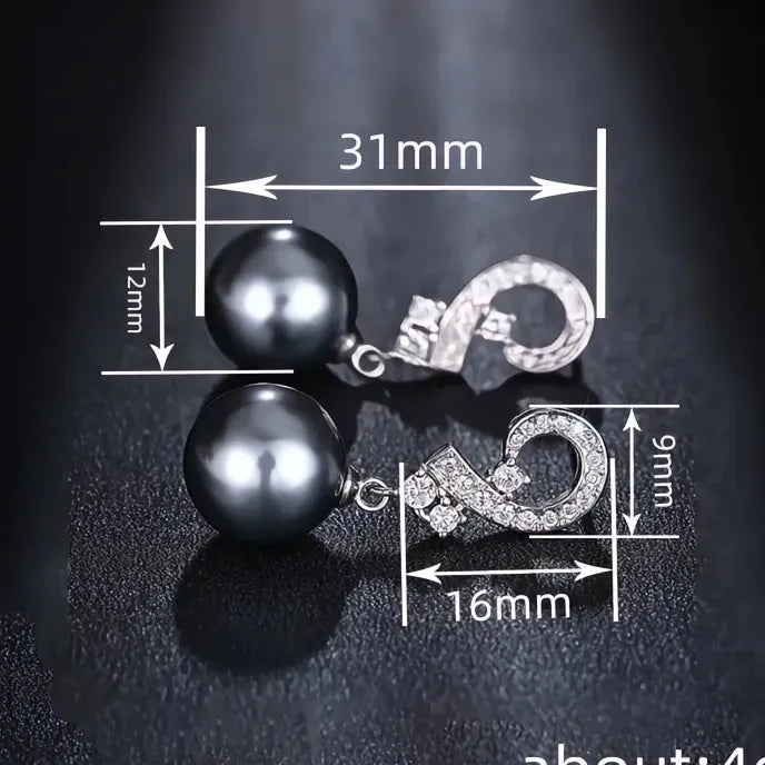 Elegant Black Imitation Pearl Drop Earrings for Women with Shiny CZ Wedding Party Jewelry