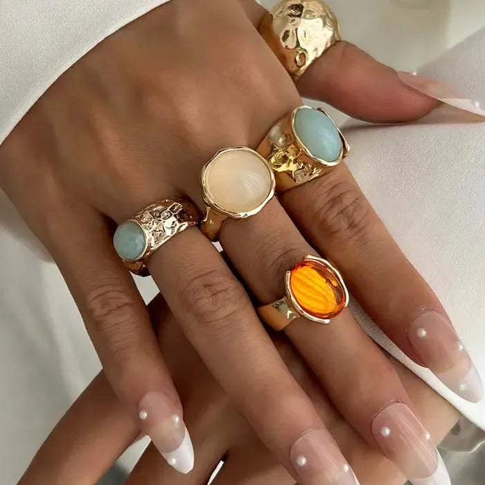 5Pcs Vintage Gold Adjustable Irregular Rings Set for Women Fashion Jewelry