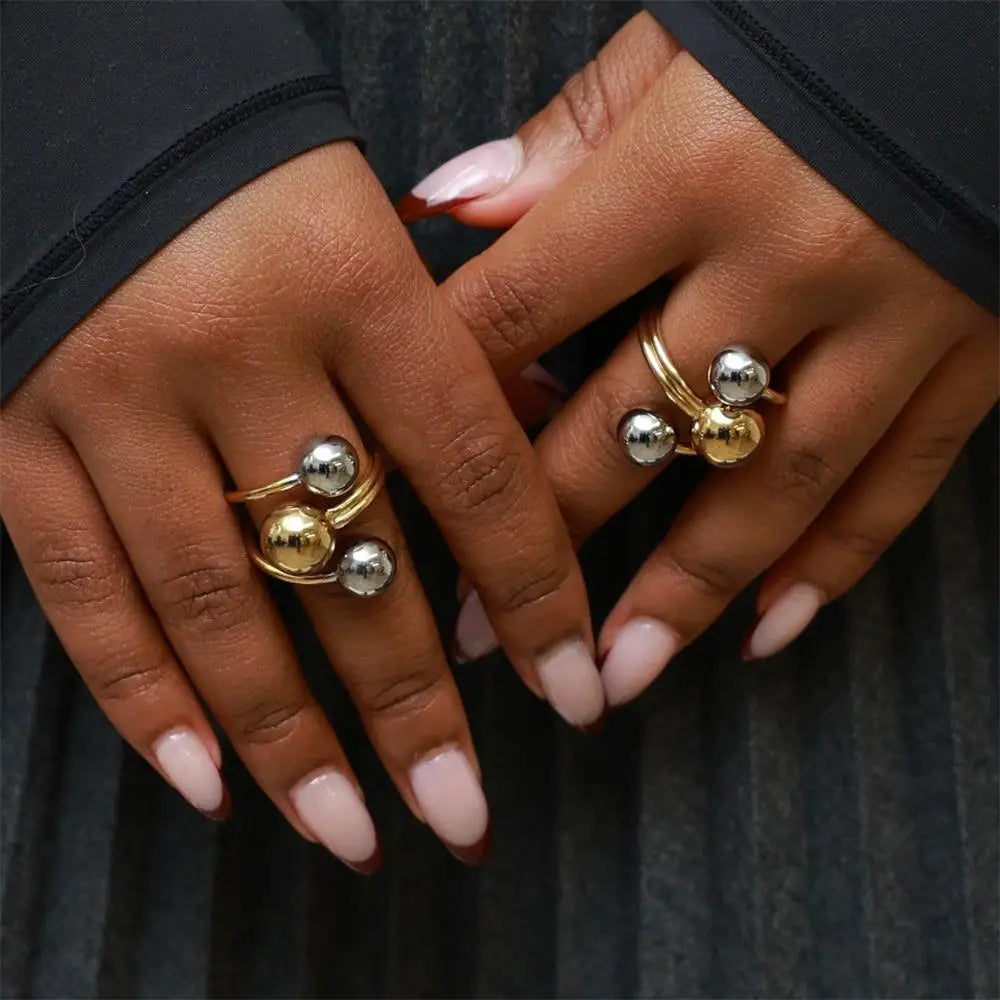 Punk 3Pcs Chunky Double Color Silver Rings for Women Waterproof Oversize Rock Jewelry