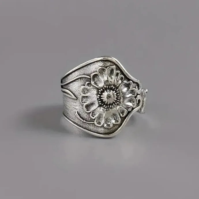 Punk Metal Carved Print Adjustable Silver Ring for Women Men Hip Hop Gift