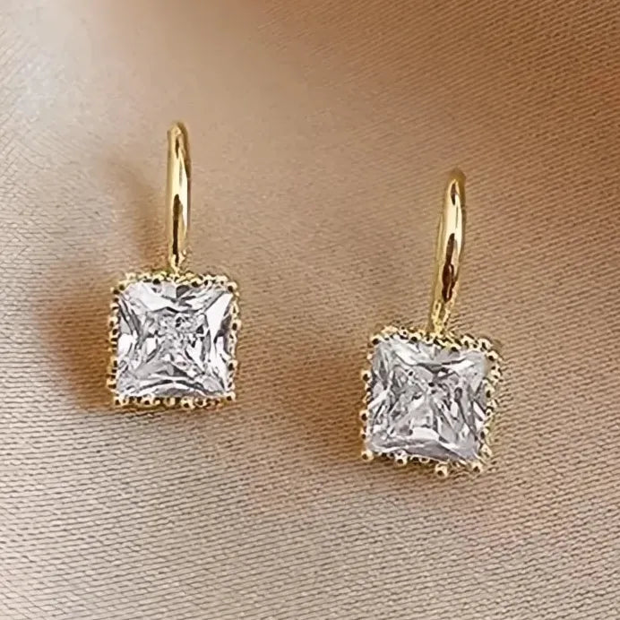Dainty Square Cubic Zirconia Drop Earrings for Women Wedding Jewelry