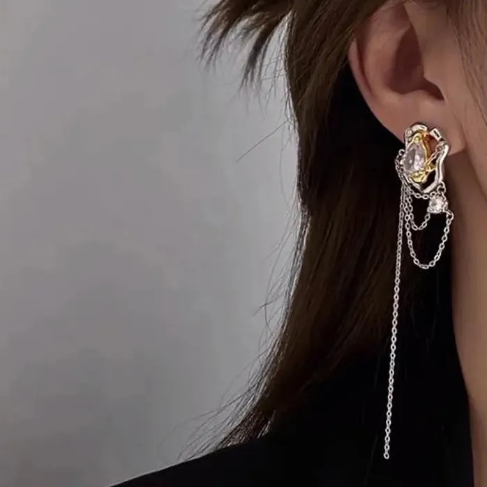Zircon Opal Moon Tassel Drop Earrings for Women Elegant Jewelry