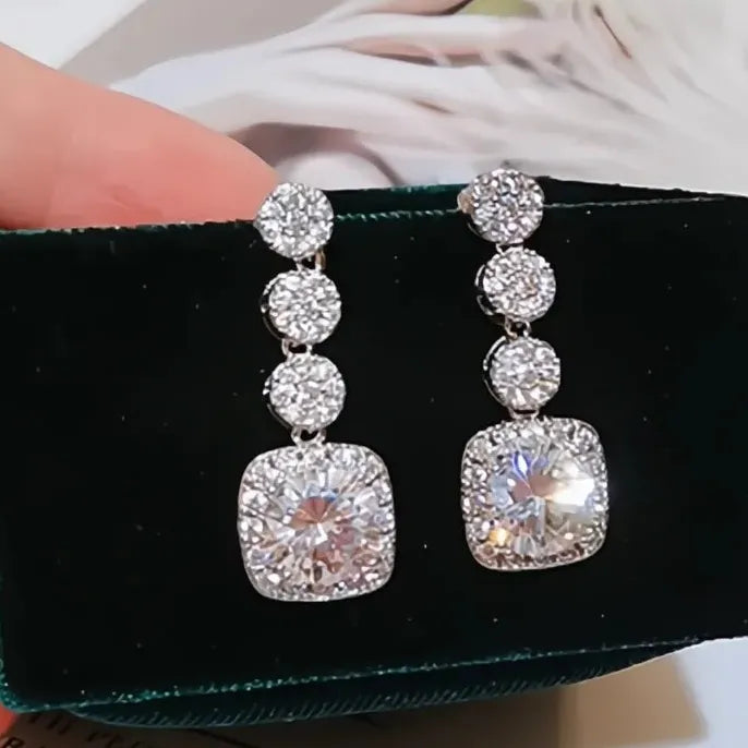 Sparkling Women Dangle Earrings with AAA Cubic Zirconia Silver Color Fashion Jewelry Wedding Accessories