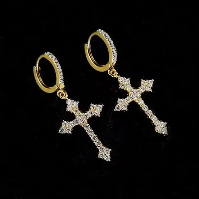 Punk Cross Drop Earrings Crystal Zircon Hiphop Fashion Jewelry Gifts