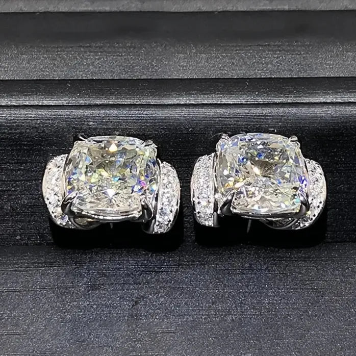 Geometric Silver CZ Stud Earrings for Women Wedding Party Jewelry