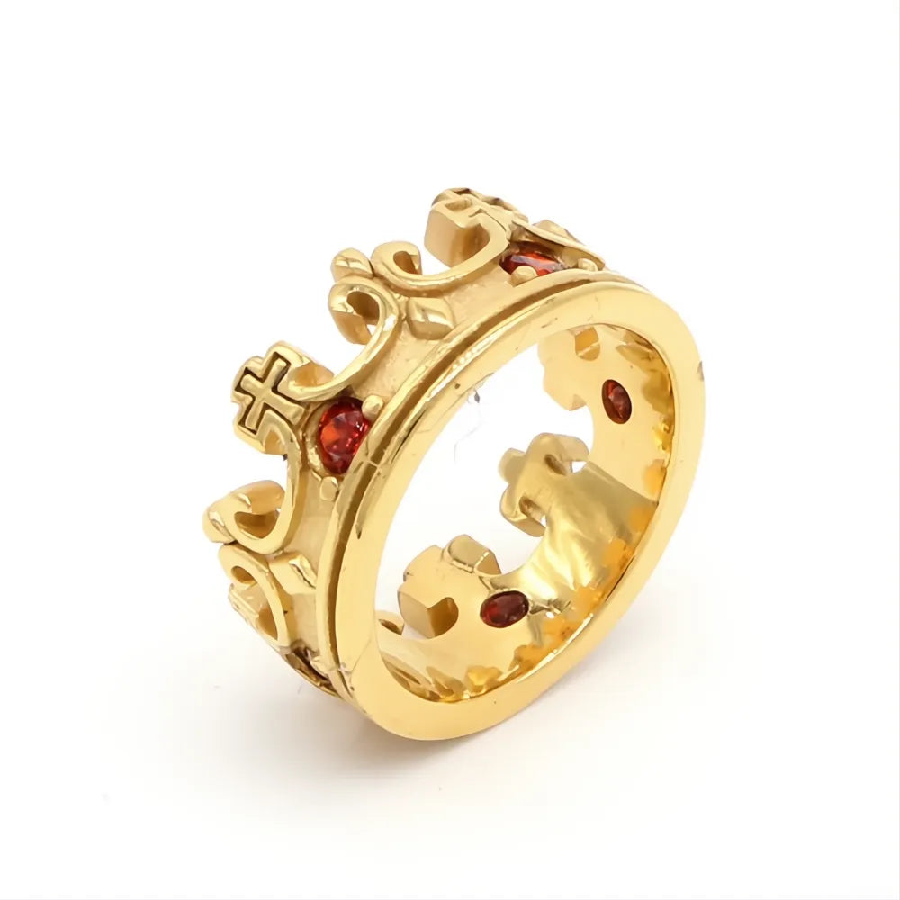 Vintage Crown Stone Ring 316L Stainless Steel Silver Gold Black Jewelry for Men Women Gift