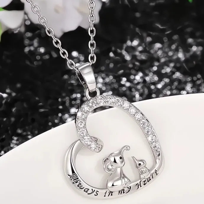 Heart-Shaped Elephant Love Pendant Necklace with CZ Copper Alloy Gift