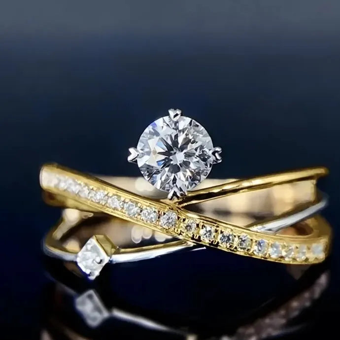 Irregular Cross Brass Ring with Sparkling Cubic Zirconia Wedding Jewelry