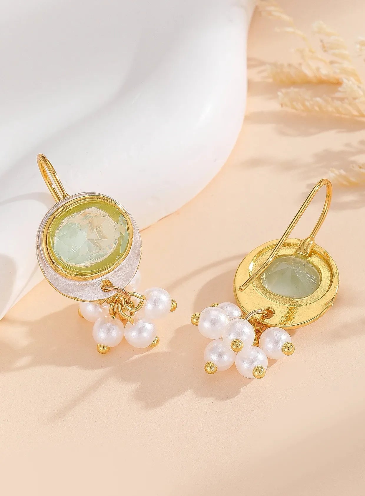 Creative Geometric Pearls Double Drop Round Stone Dangle Earrings Zinc Alloy Women