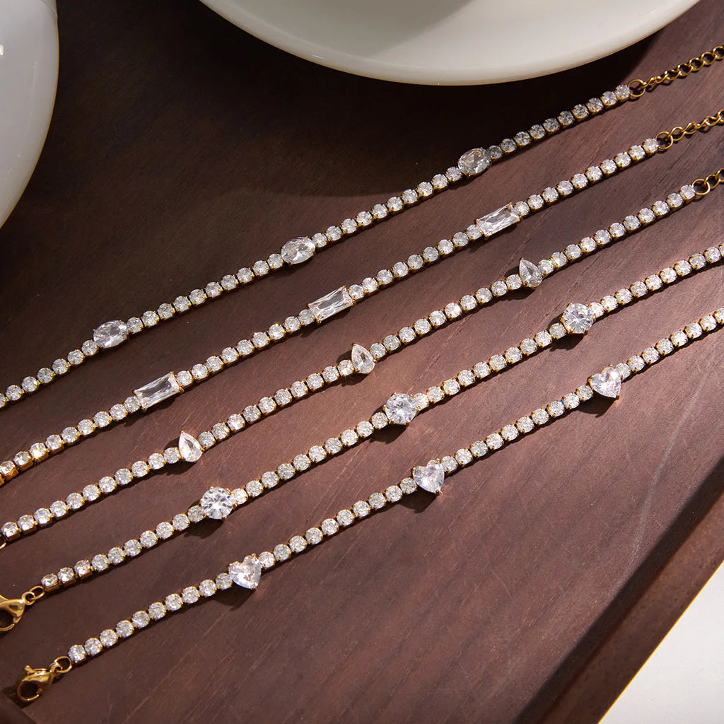 18K Gold Plated Stainless Steel Tennis Chain Bracelet CZ Zircon Fashion Jewelry Gift