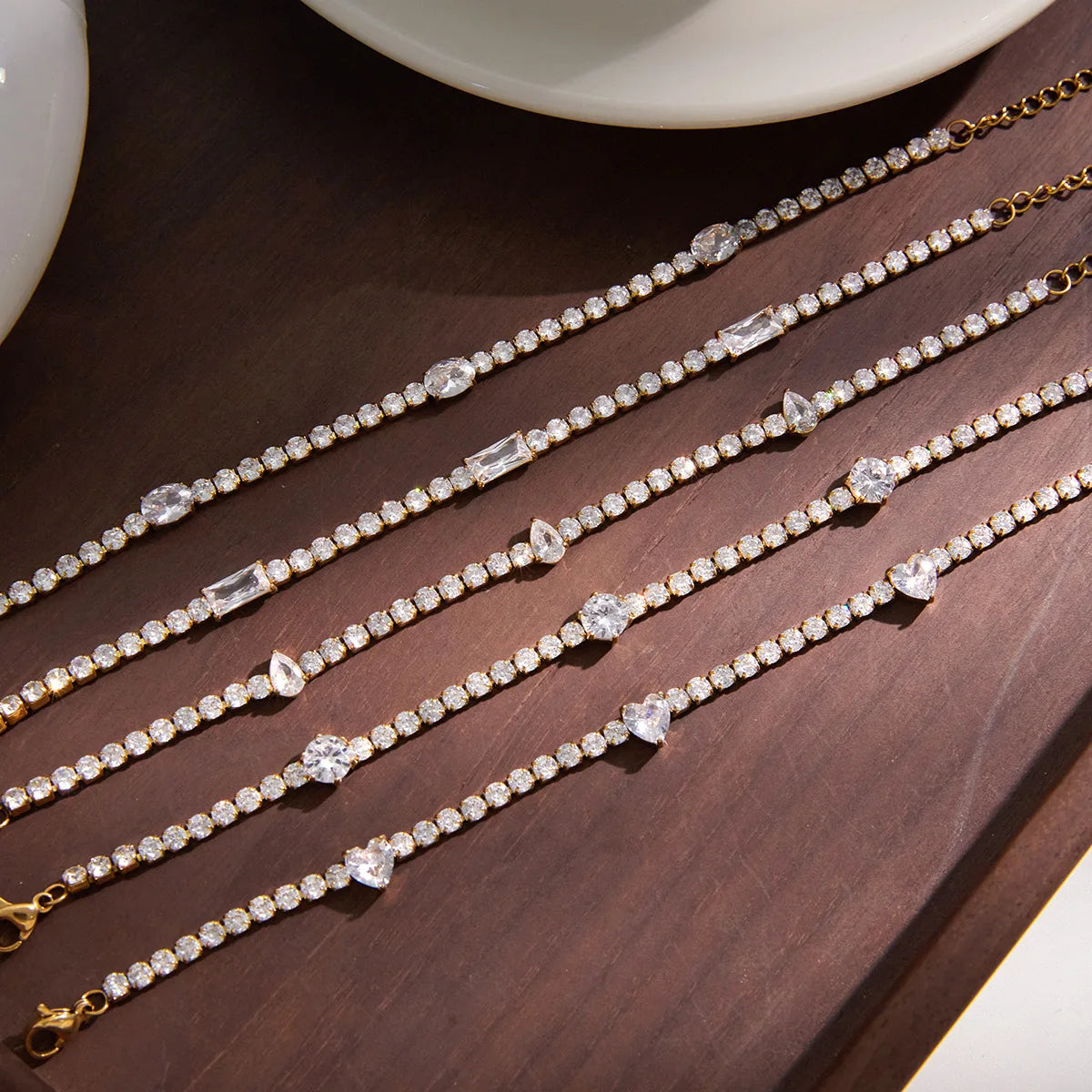 18K Gold Plated Stainless Steel Tennis Chain Bracelet CZ Zircon Fashion Jewelry Gift