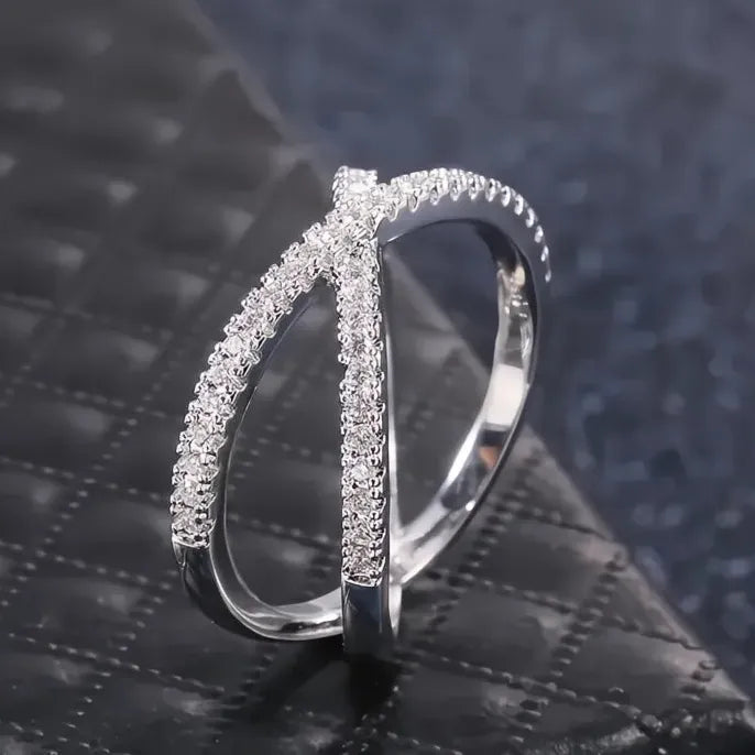 Trendy Copper Cubic Zirconia X Shape Geometric Ring for Women Men Party Jewelry
