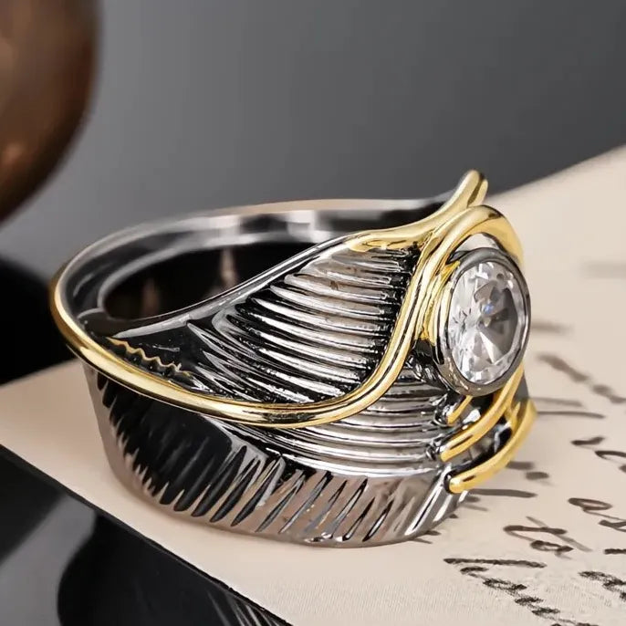Geometric Brass Cocktail Ring with Cubic Zirconia for Women Party Jewelry