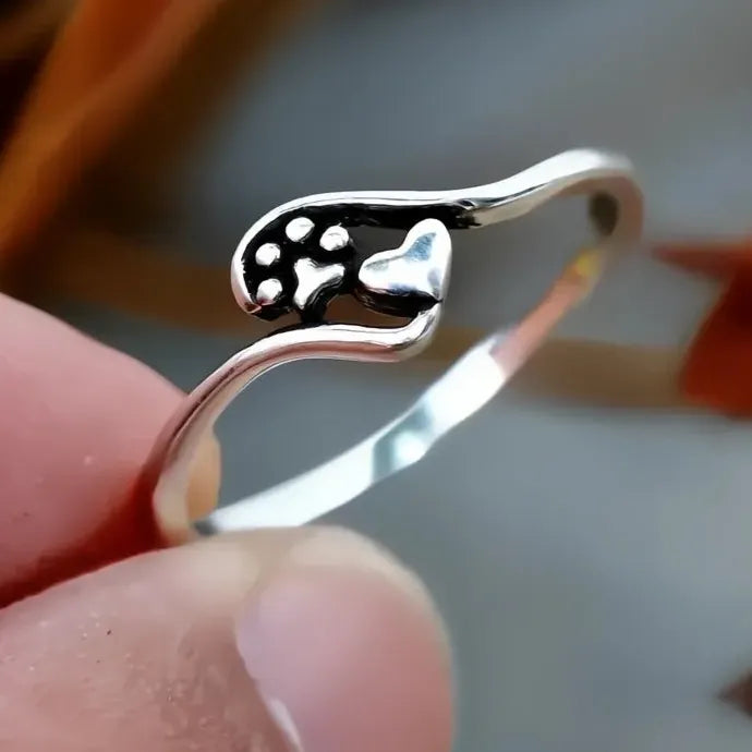 Heart Pet Footprint Brass Ring Trendy Cute Women’s Daily Jewelry