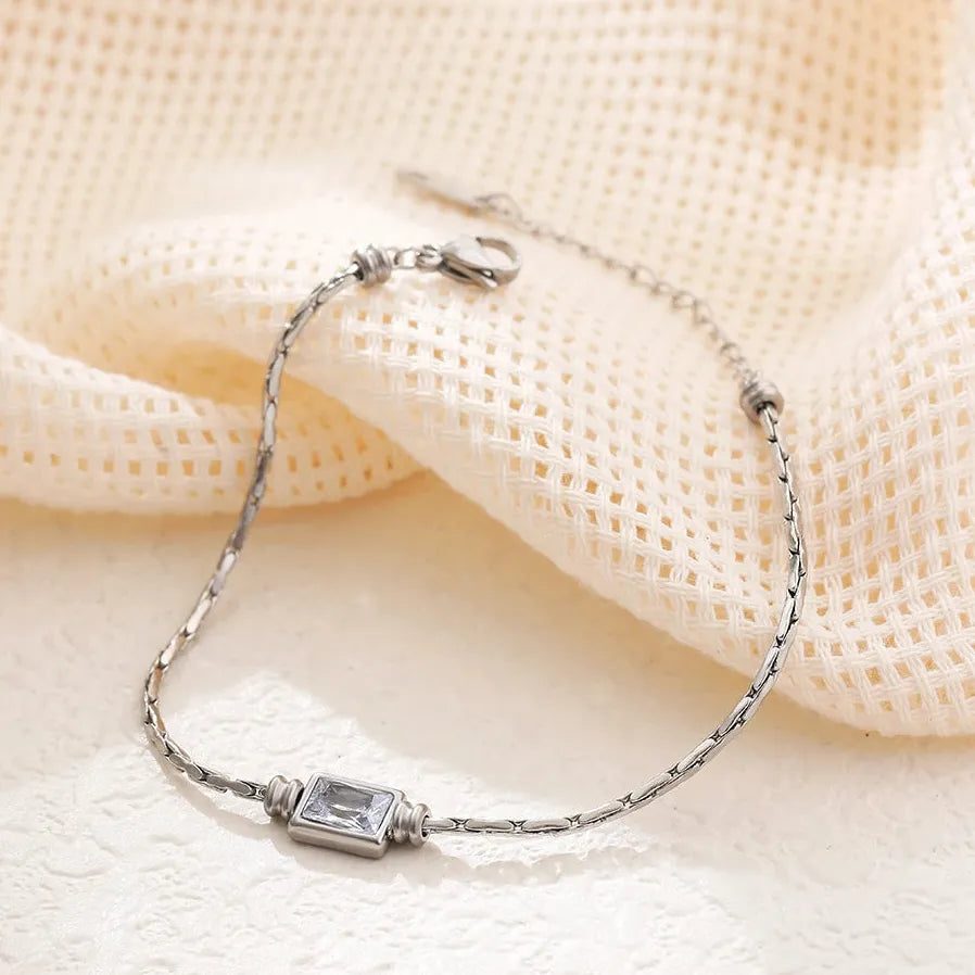 Adjustable Gold Plated Stainless Steel Snake Chain Square Crystal Zirconia Bracelet Women