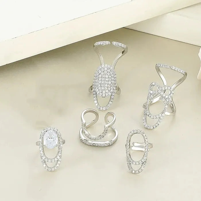 Adjustable Copper Inlaid Zircon Gold Plated Geometric Nail Ring for Women Party Jewelry