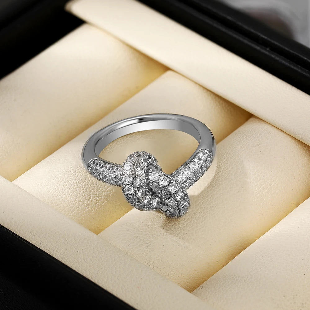 18k Gold Plated Stainless Steel Colored Zircon Knot Ring Women Wedding Jewelry