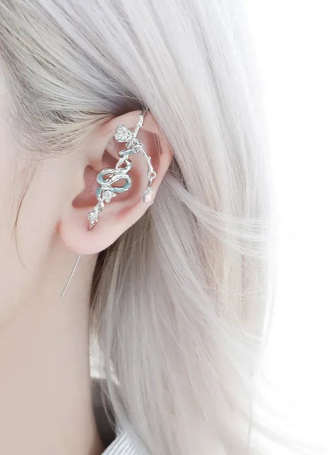 ZHUHE Black White Iced Serpentine Copper Alloy Gothic Animal Stud Earrings Men Women