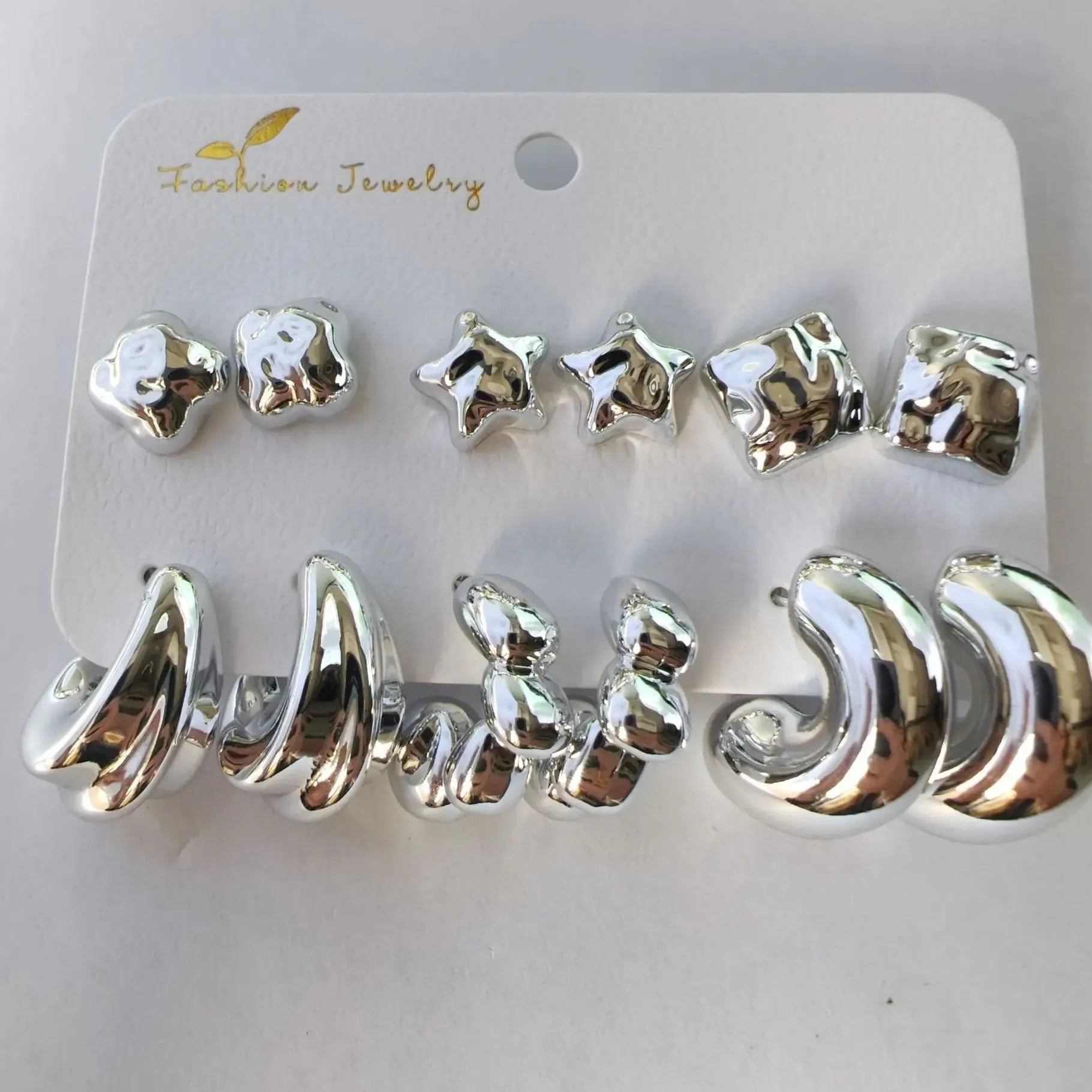 12Pcs Vintage Gold Geometric Water Drop C-Earrings Tungsten Zinc Alloy