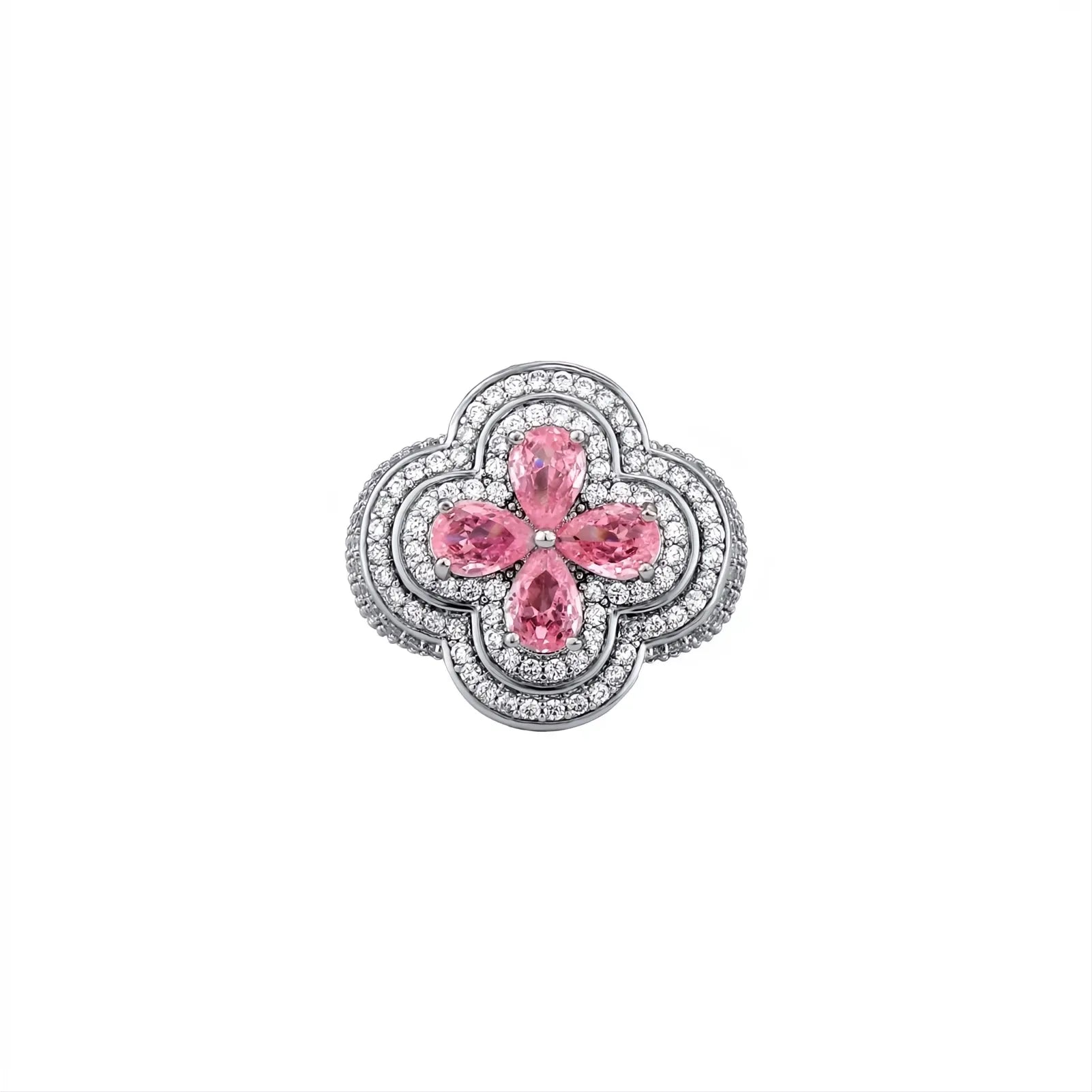 Iced Out Colorful Four Leaf Flower Ring Micro Pave CZ Bling Men Women Jewelry