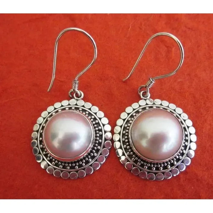 Vintage Silver Imitation Pearl Drop Earrings Women Zinc Alloy Dangle Jewelry