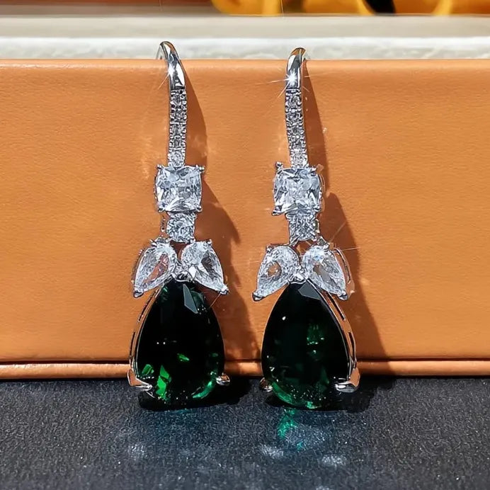 Noble Pear Shaped Green Cubic Zirconia Drop Earrings for Women Gift