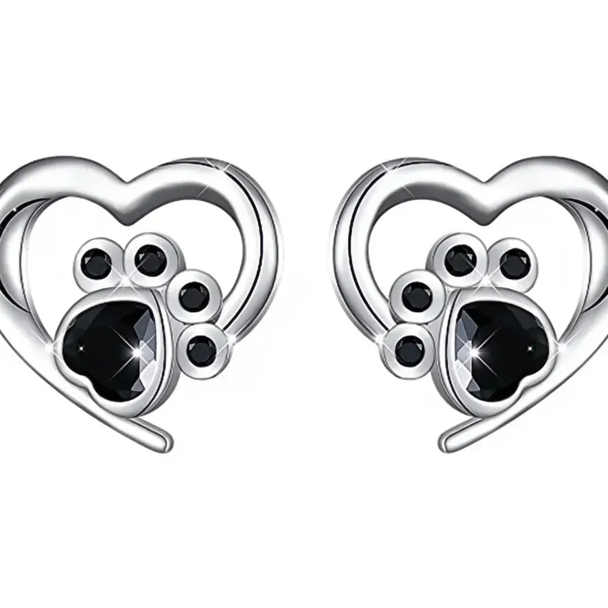Creative Footprint Shape Black Enamel Hoop Earrings for Women Teens Silver Color Copper Alloy Jewelry Gift